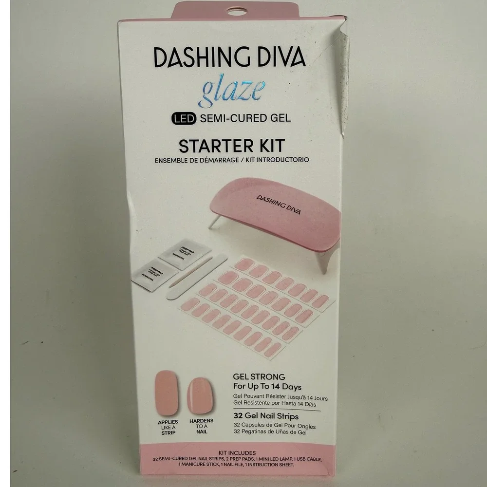 Dashing Diva Glaze LED Semi-Cured Gel Nail Strips‎ Starter Kit Pale Blush New